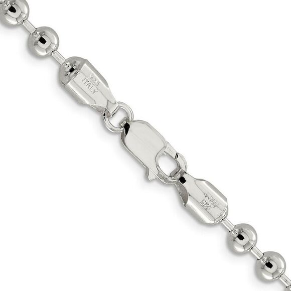 5mm Sterling Silver, Solid Beaded Chain Necklace, 22 Inch